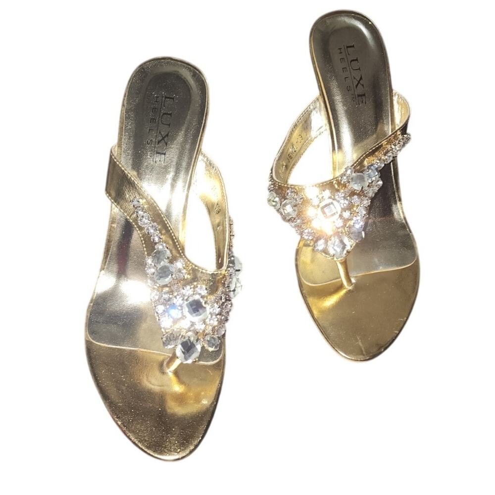 Luxe Gem Stone Gold Heels with jewels embelished size 9